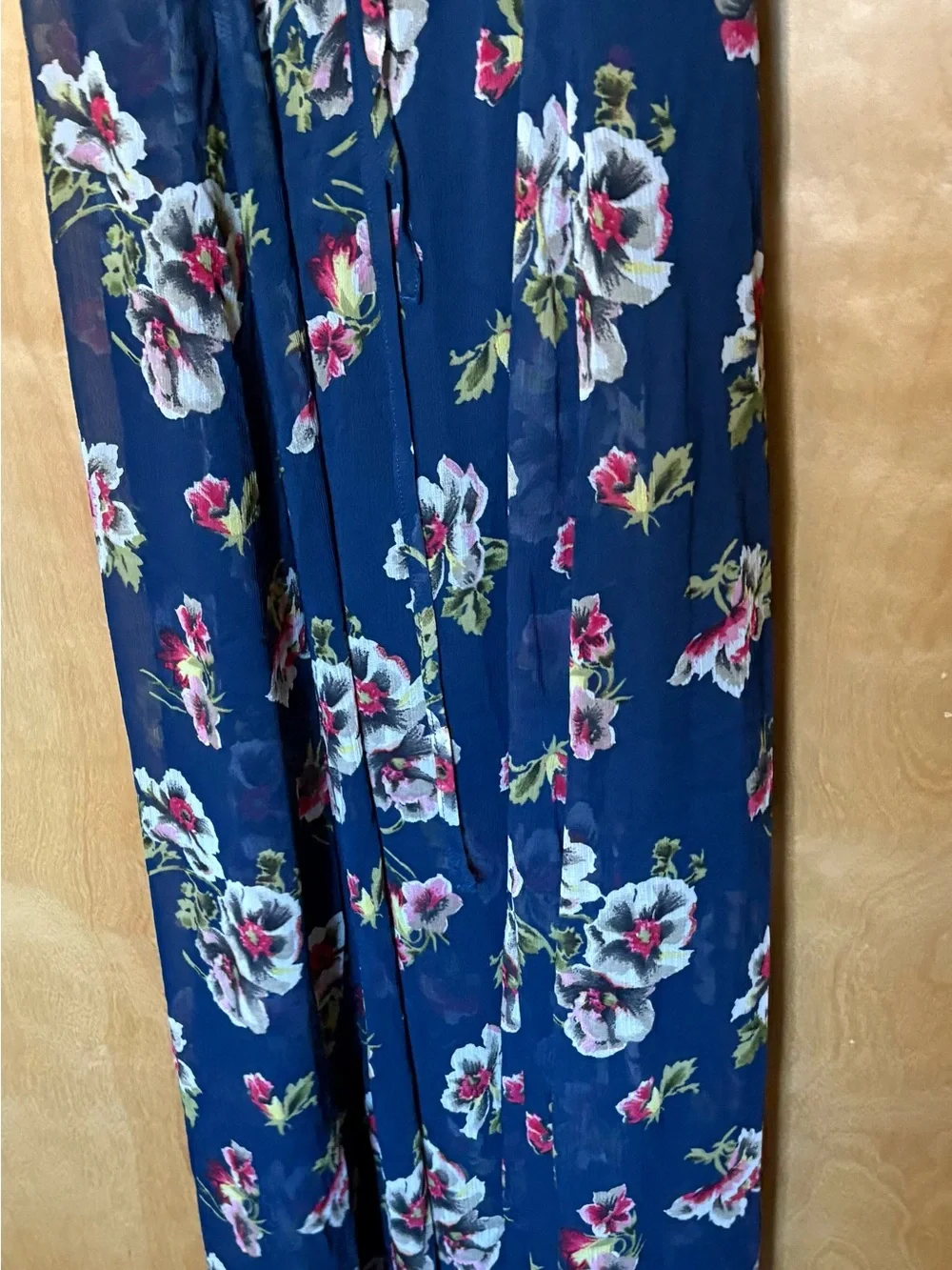 Abercrombie & Fitch Navy Floral Maxi Dress V- Neck, Flutter Sleeves, Waist Tie